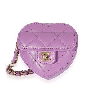 Chanel Purple Quilted Lambskin Heart Coin Purse Necklace